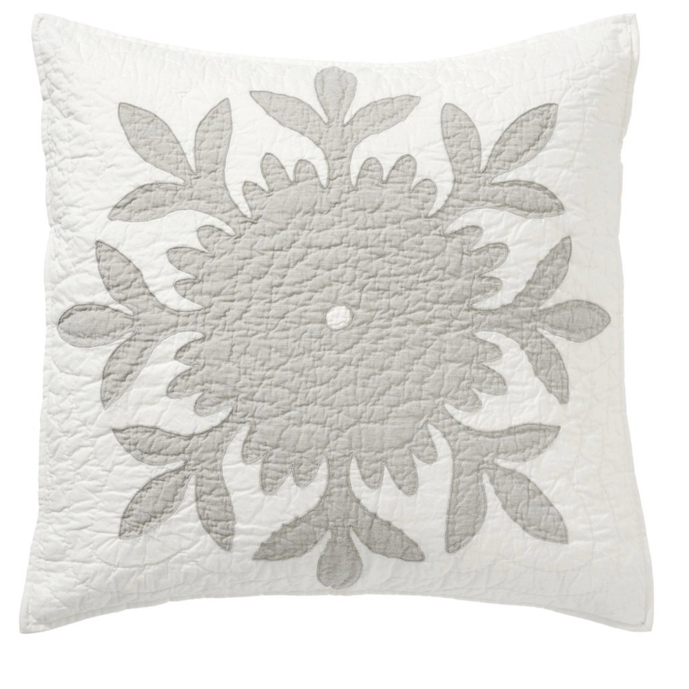 Pottery Barn White and Gray Lilo Handcrafted Quilted Euro Sham. Set of 2